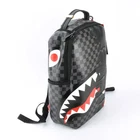 Sprayground Speed Shark Side Leather Bag Backpack Unisex Black Gray Plaid