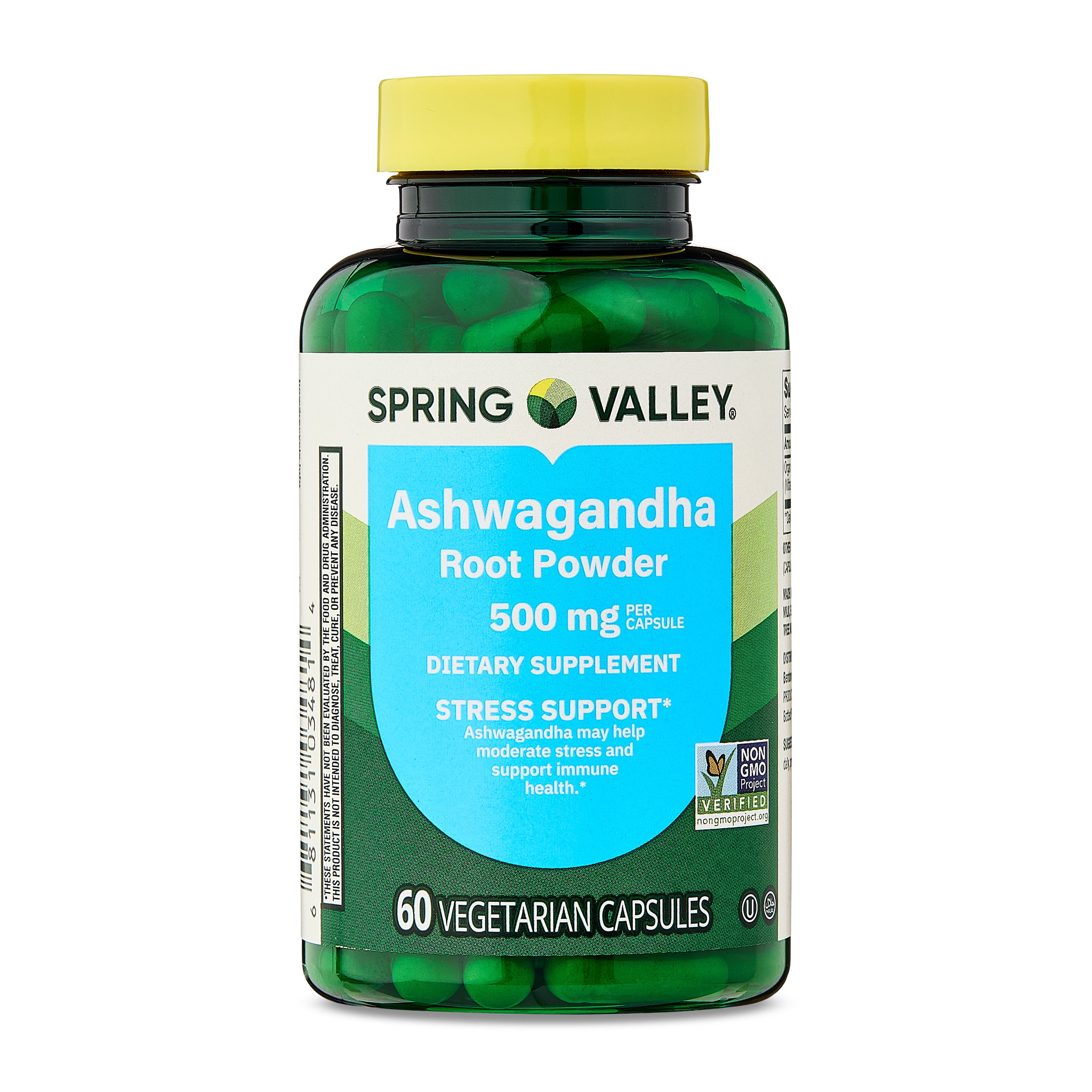 Spring Valley Ashwagandha Root Powder General Wellness Dietary Supplement Vegetarian Capsules  500 mg  60 Count