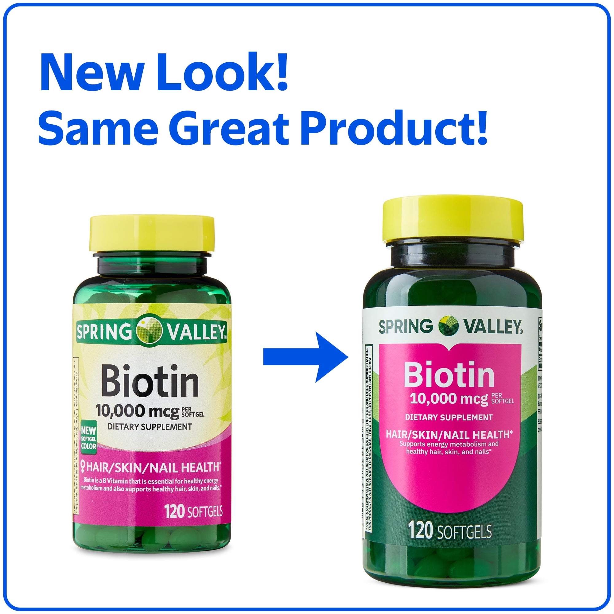 Spring Valley Biotin Dietary Supplement Softgels for Hair/Skin/Nails Health  10 000 mcg  120 Count
