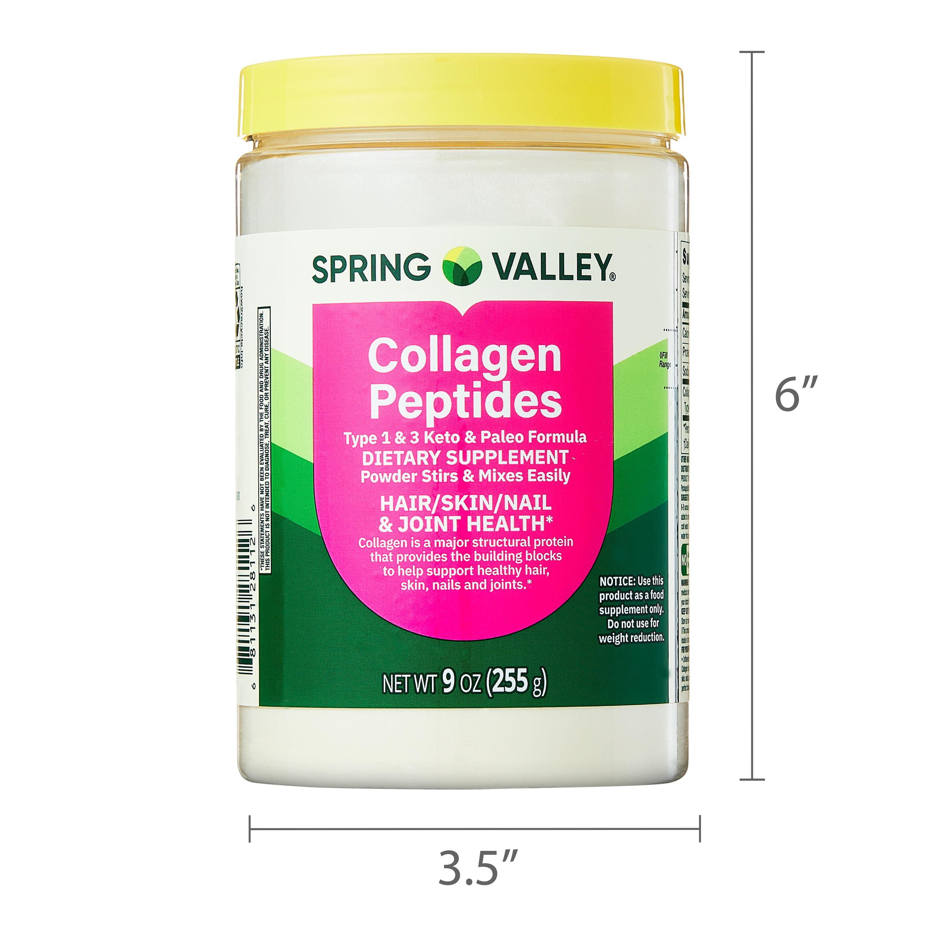 Spring Valley Collagen Peptides Type 1 & 3 Dietary Supplement Powder for Hair/Skin/Nails  9 oz