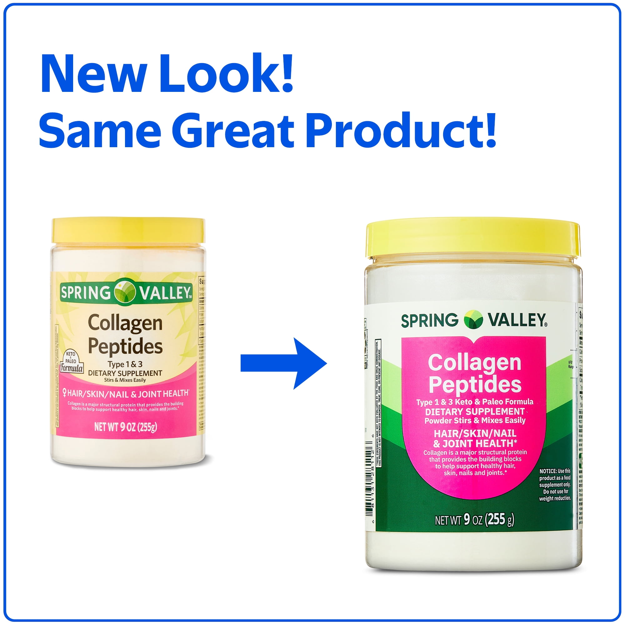 Spring Valley Collagen Peptides Type 1 & 3 Dietary Supplement Powder for Hair/Skin/Nails  9 oz