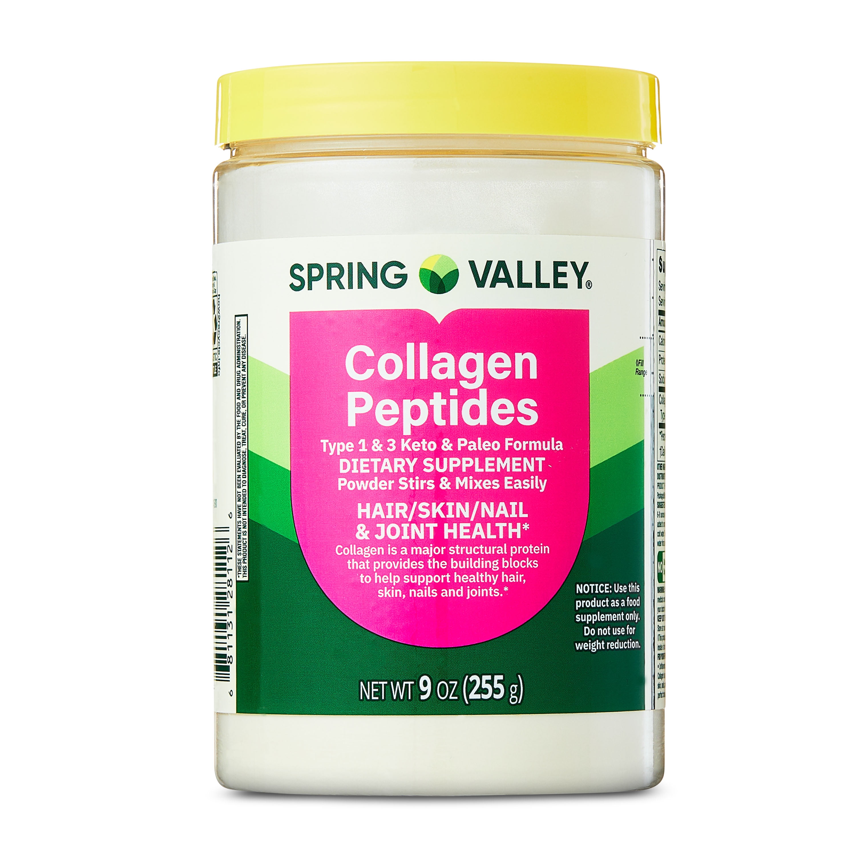 Spring Valley Collagen Peptides Type 1 & 3 Dietary Supplement Powder for Hair/Skin/Nails  9 oz