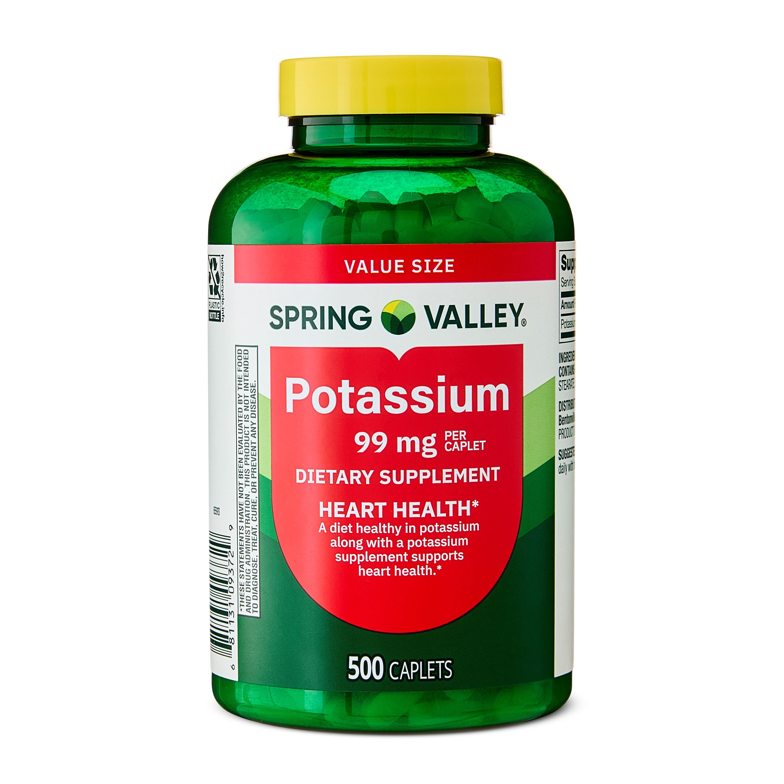 Spring Valley Cápsulas de Potasio Tama o Del Suplemento Dietético para la Salud Del Corazón  99 mg  500 Unidades