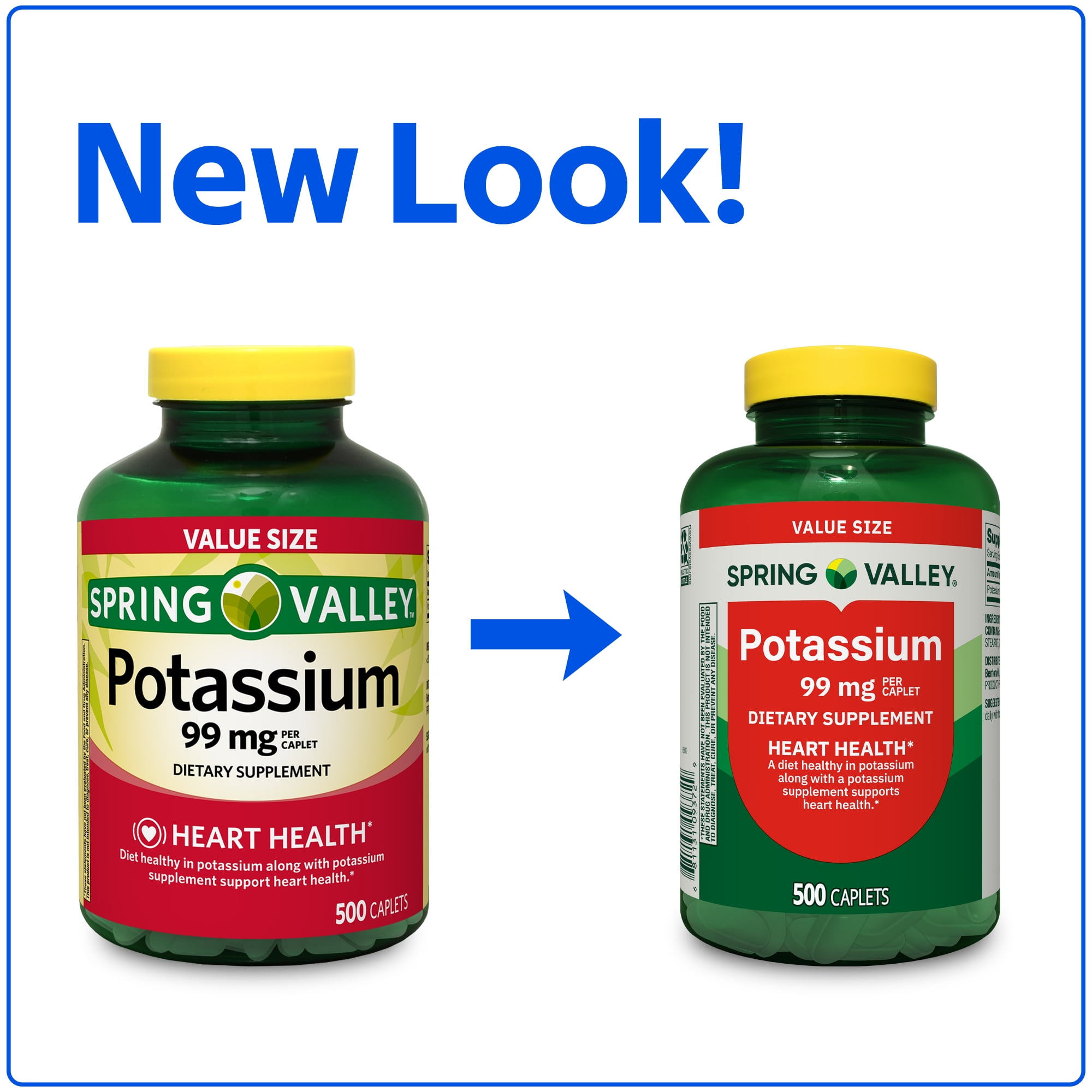 Spring Valley Cápsulas de Potasio Tama o Del Suplemento Dietético para la Salud Del Corazón  99 mg  500 Unidades