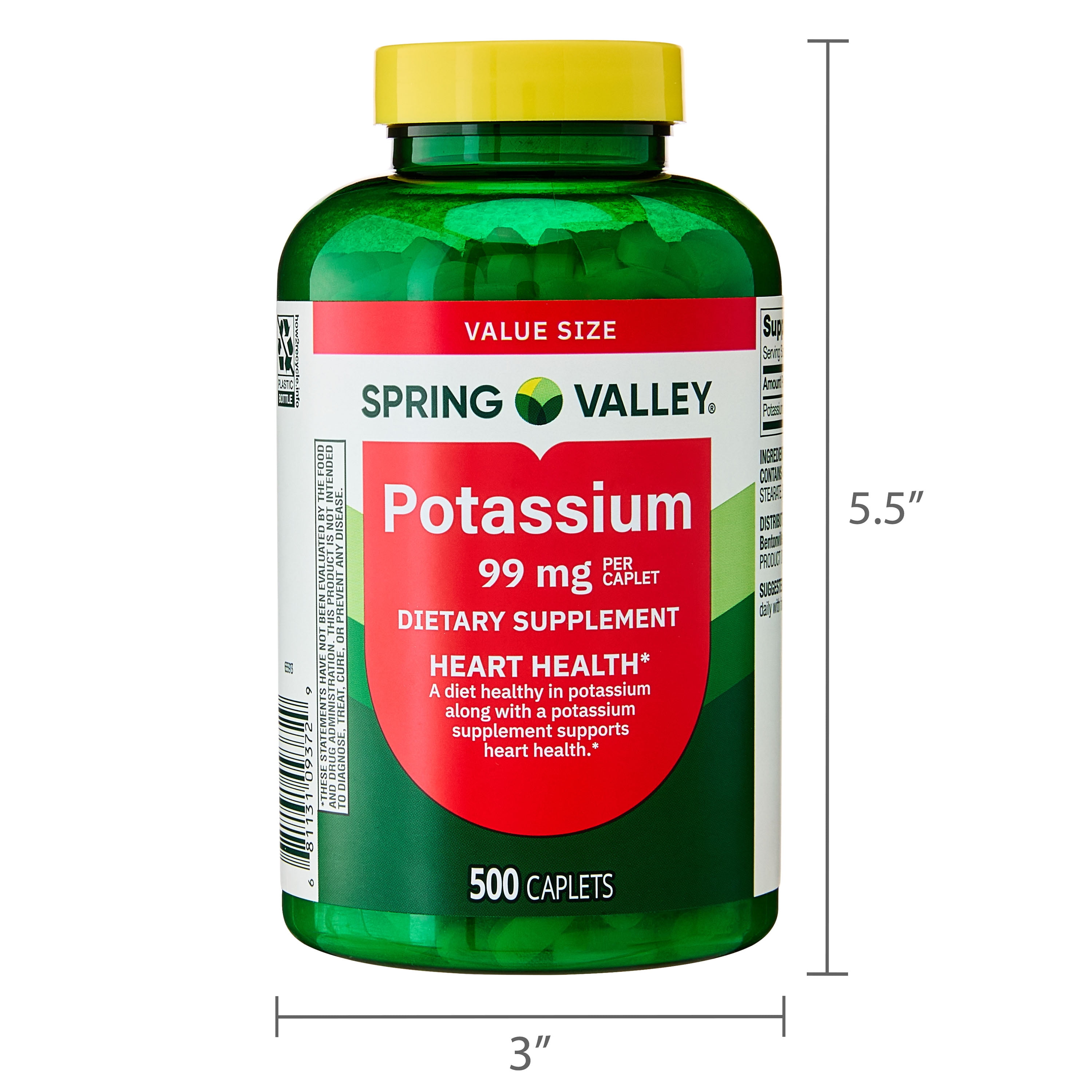 Spring Valley Cápsulas de Potasio Tama o Del Suplemento Dietético para la Salud Del Corazón  99 mg  500 Unidades