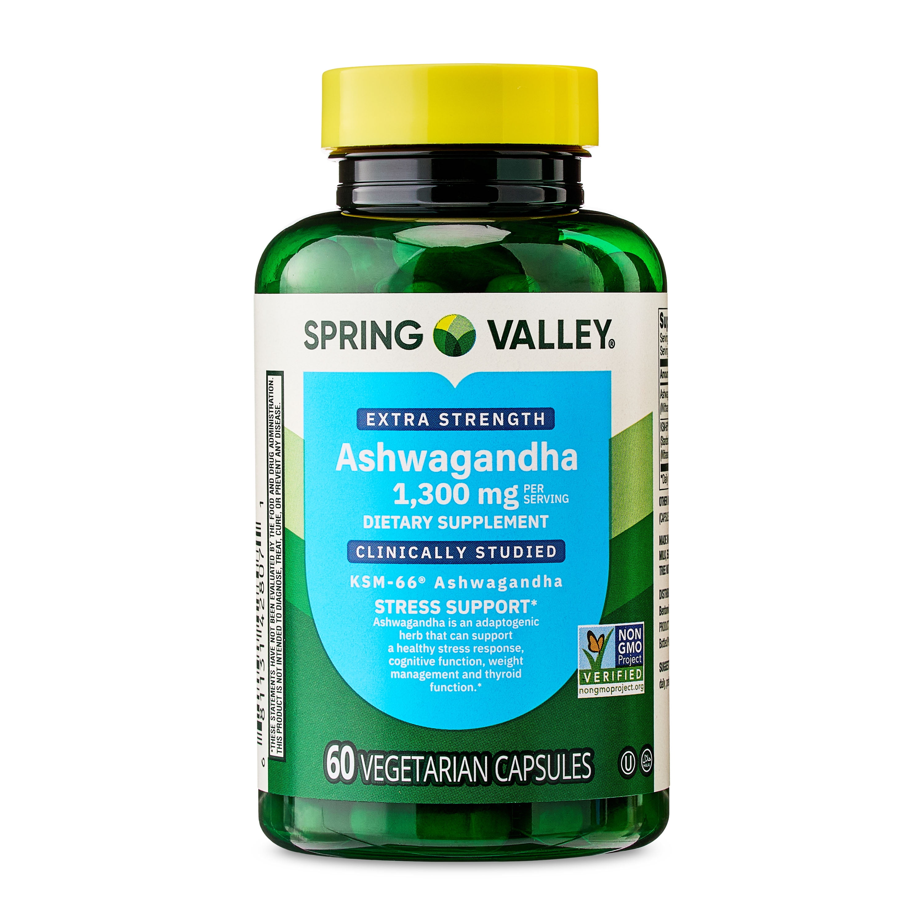 Spring Valley Suplemento Dietético Extra Fuerte de Ashwagandha 1300 mg, 60 Cápsulas Vegetales
