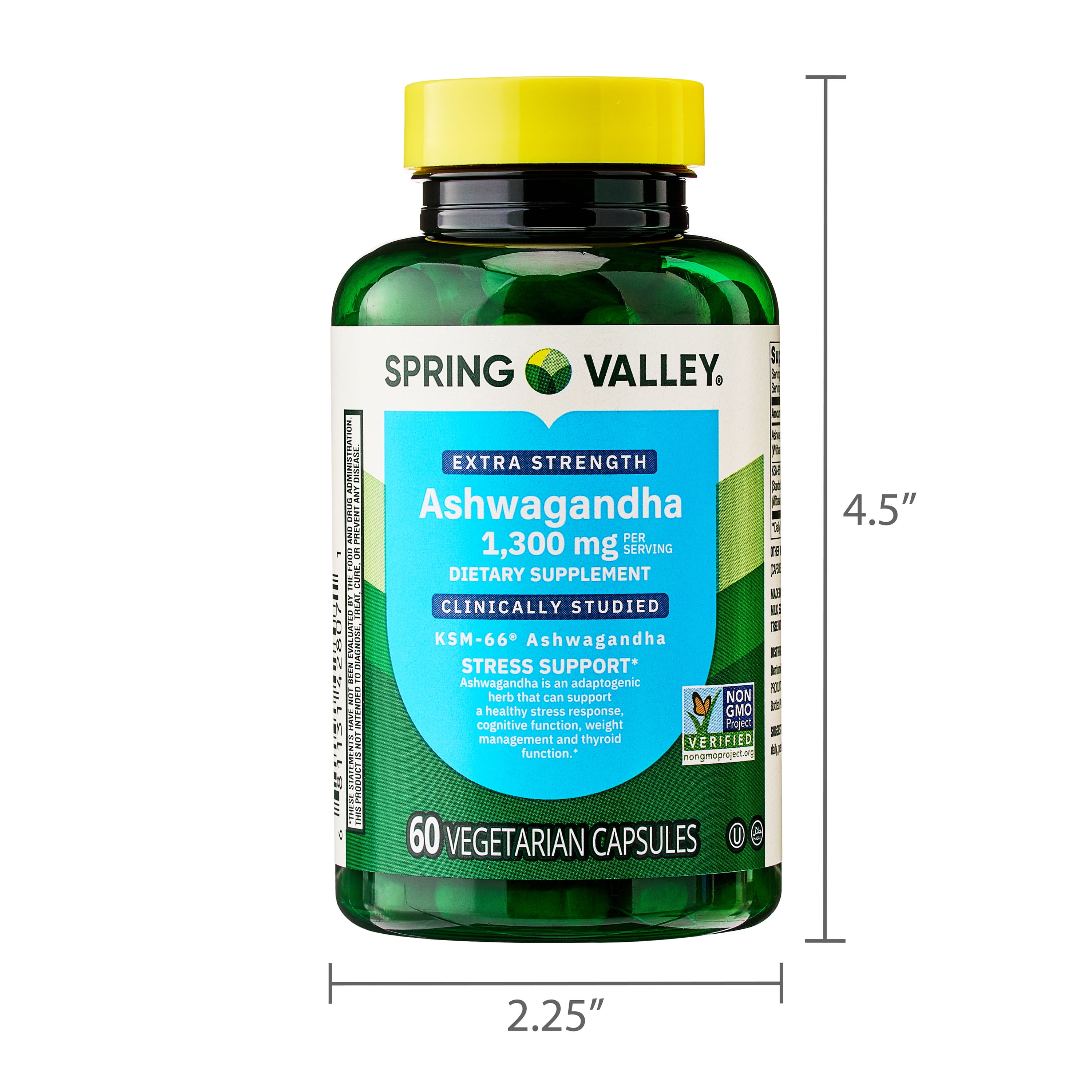 Spring Valley Suplemento Dietético Extra Fuerte de Ashwagandha 1300 mg, 60 Cápsulas Vegetales