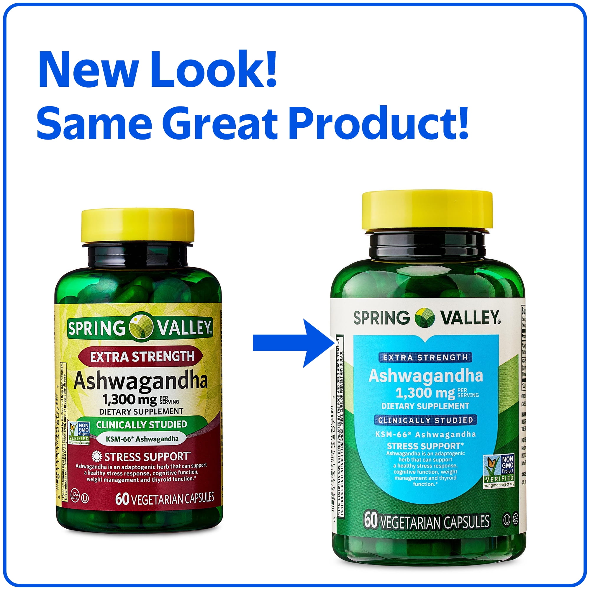 Spring Valley Extra Strength Ashwagandha Dietary Supplement  1300 mg  60 Vegetarian Capsules