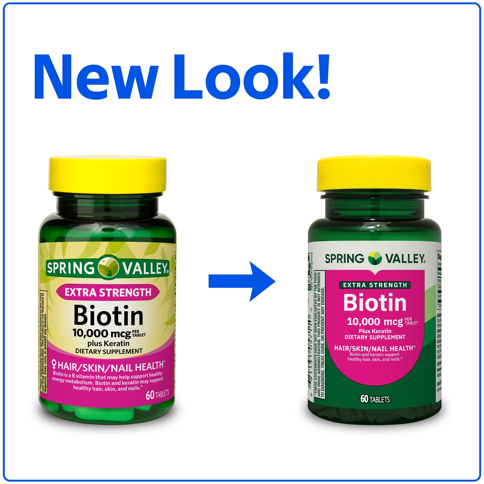 Spring Valley Extra Strength Biotin Plus Keratin Dietary Supplement Tablets for Hair/Skin/Nail Health  10 000 mcg  60 Count