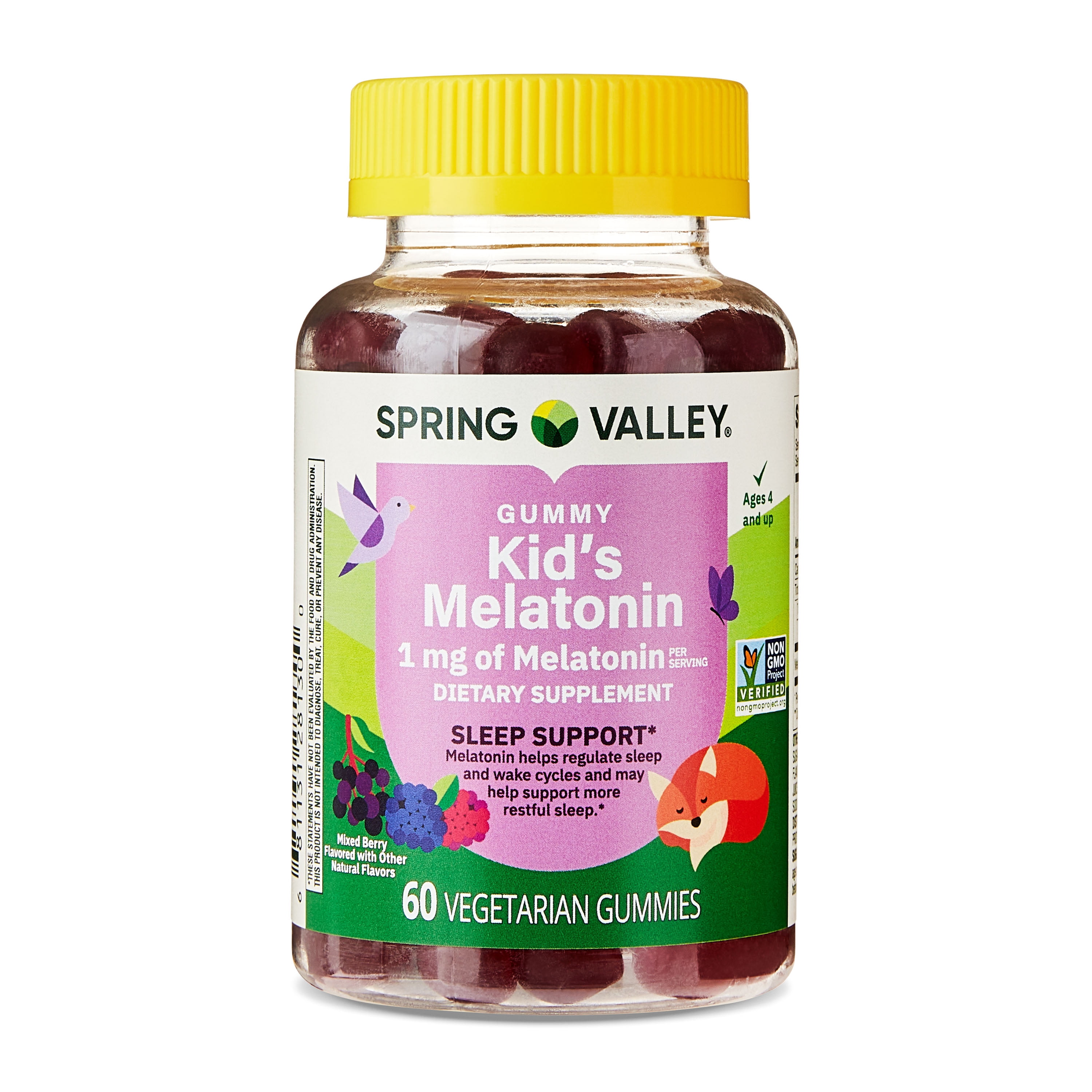 Spring Valley Kids Melatonin Dietary Supplement Gummies  Raspberry  1 mg  60 Count