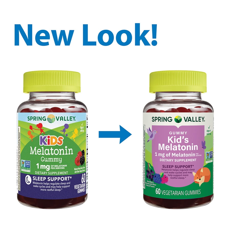 Spring Valley Kids Melatonin Dietary Supplement Gummies  Raspberry  1 mg  60 Count