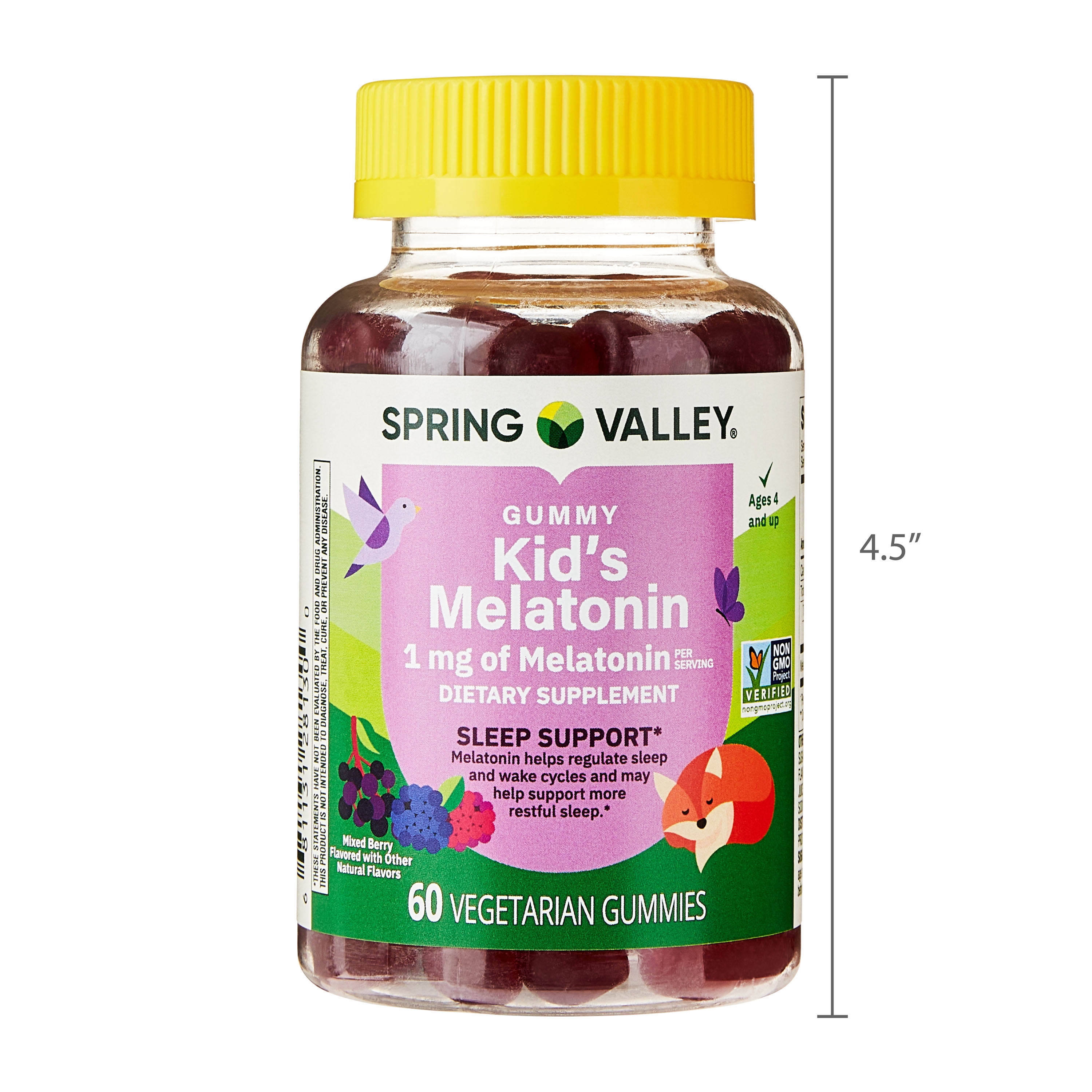 Spring Valley Kids Melatonin Dietary Supplement Gummies  Raspberry  1 mg  60 Count