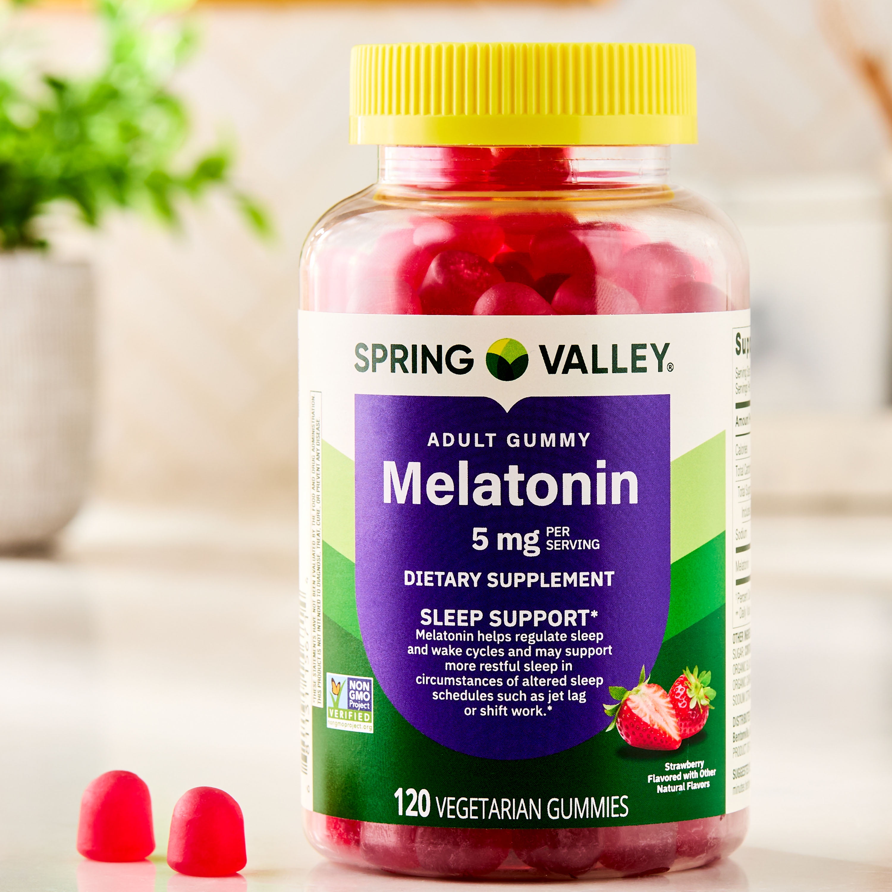 Spring Valley Non GMO Melatonin Sleep Support Dietary Supplement Gummies  Strawberry  5 mg  120 Count