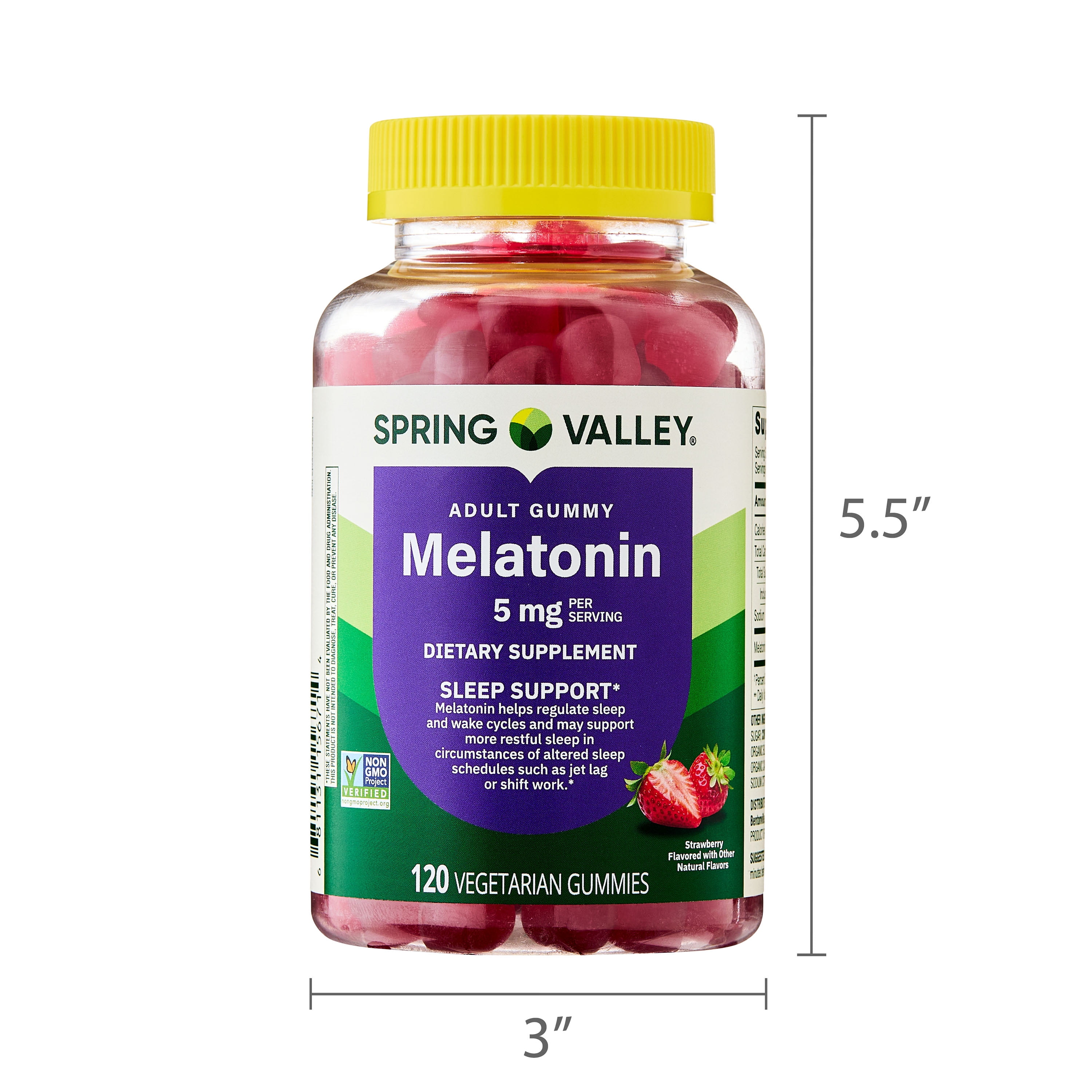 Spring Valley Non GMO Melatonin Sleep Support Dietary Supplement Gummies  Strawberry  5 mg  120 Count