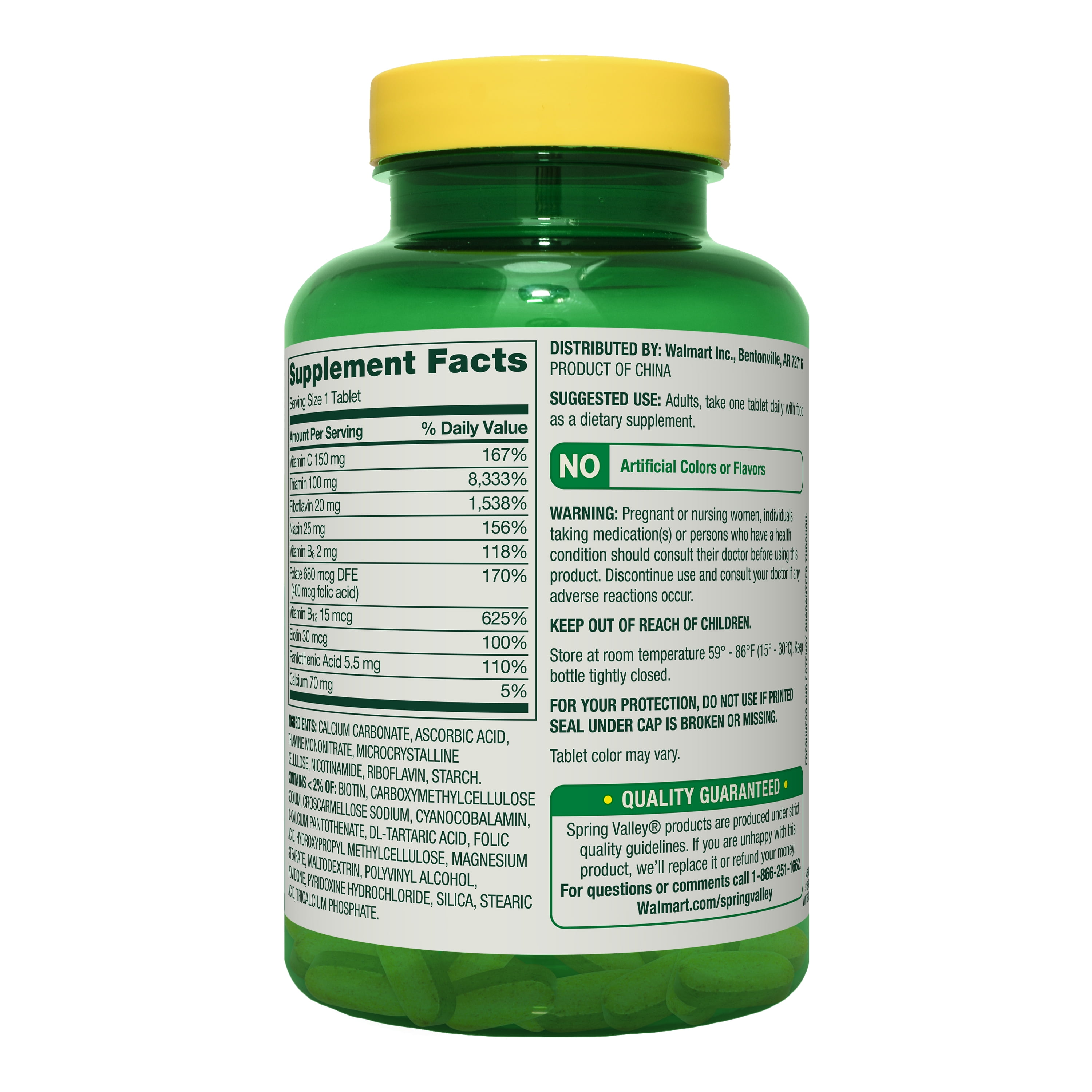 Spring Valley Super Vitamin B Complex Dietary Supplement Tablets for Metabolism Support  250 Count