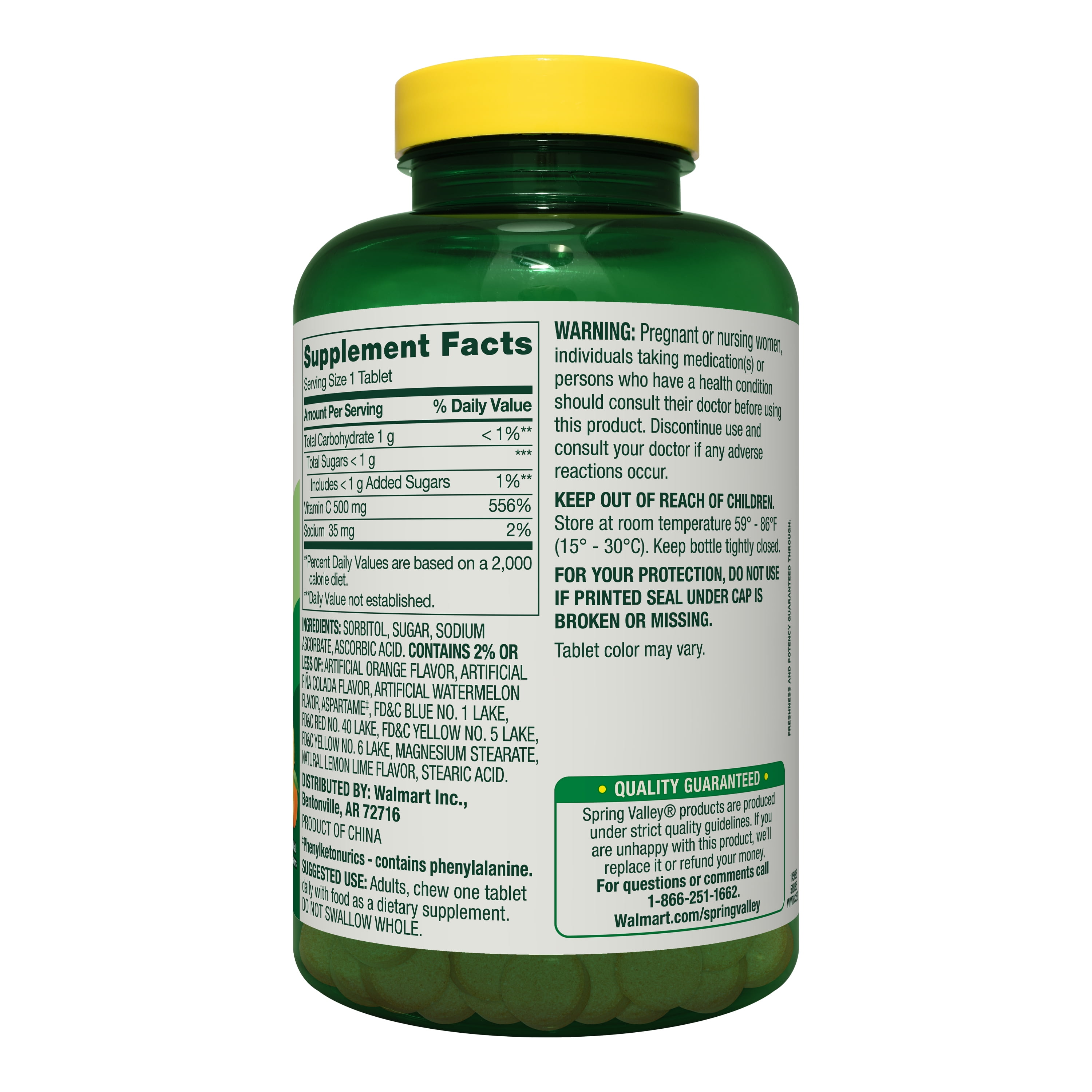 Spring Valley Vitamin C Dietary Supplement Chewable Tablets for Immune Health  Tropical Fruit  500 mg  200 Count
