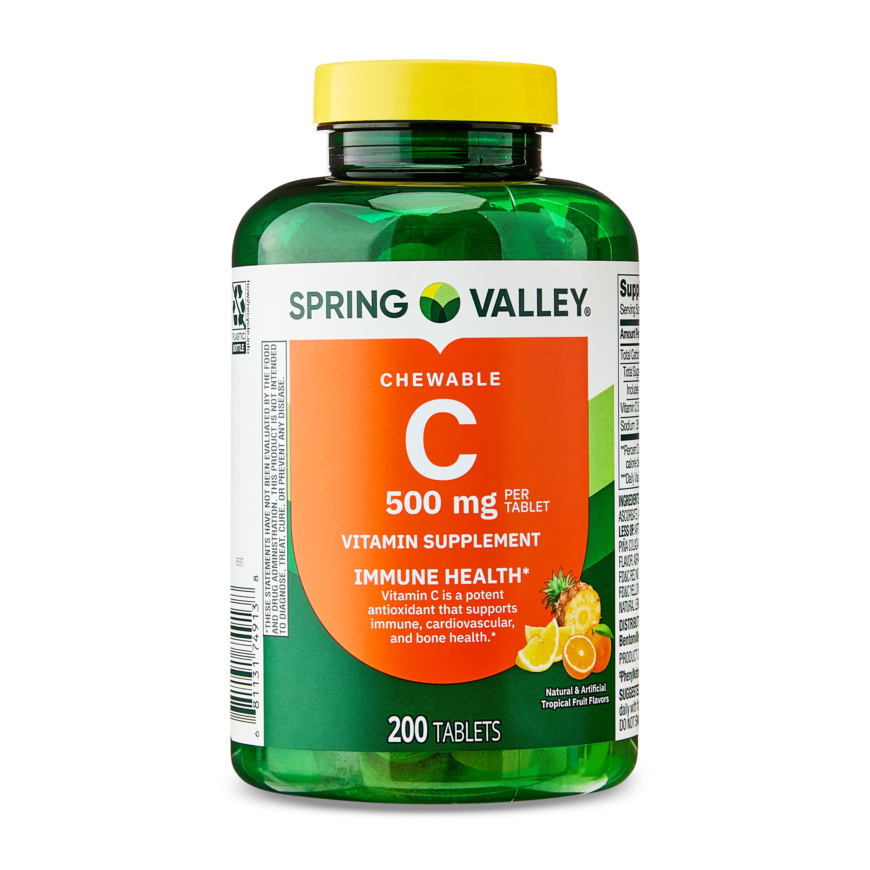 Spring Valley Vitamin C Dietary Supplement  Tropical Fruit  500 mg  200 Count  Chewable Tablets for Immune Health