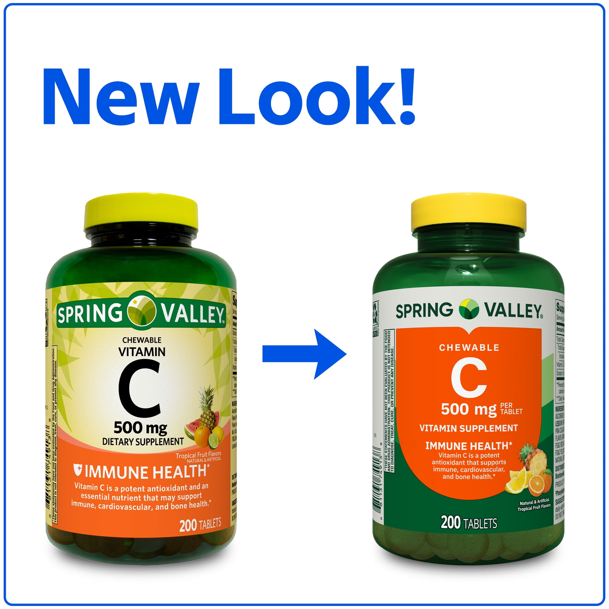 Spring Valley Vitamin C Dietary Supplement  Tropical Fruit  500 mg  200 Count  Chewable Tablets for Immune Health