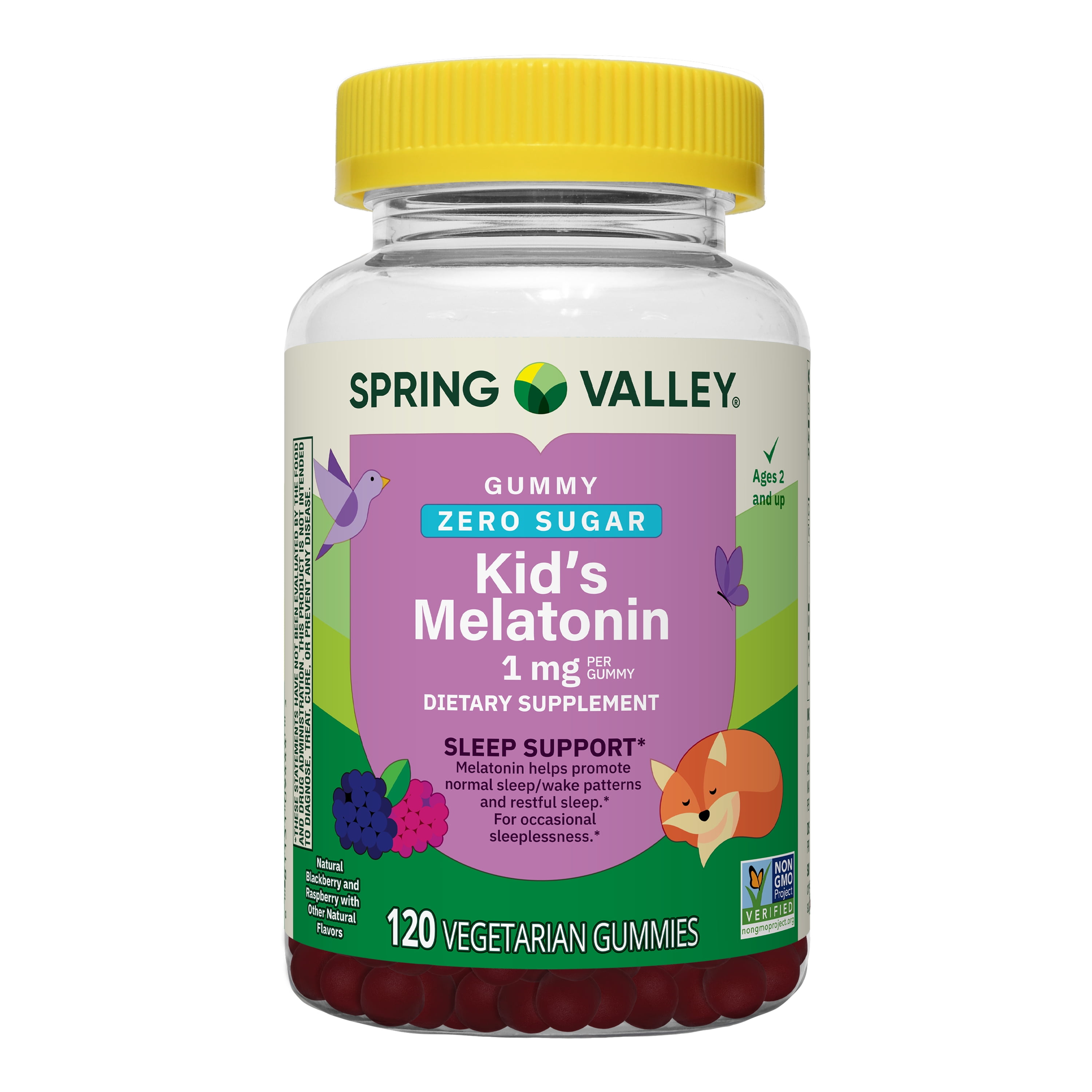 Spring Valley Zero Sugar Kids Melatonin Sleep Support Dietary Supplement Gummies  Raspberry and Blackberry  1 mg  120 Count