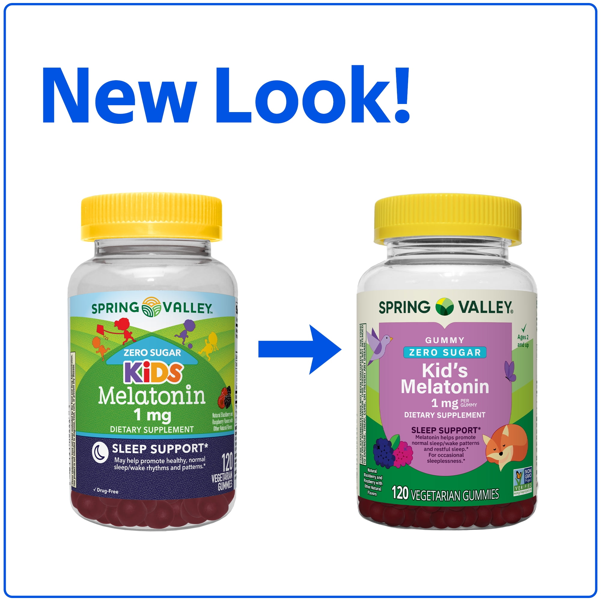 Spring Valley Zero Sugar Kids Melatonin Sleep Support Dietary Supplement Gummies  Raspberry and Blackberry  1 mg  120 Count