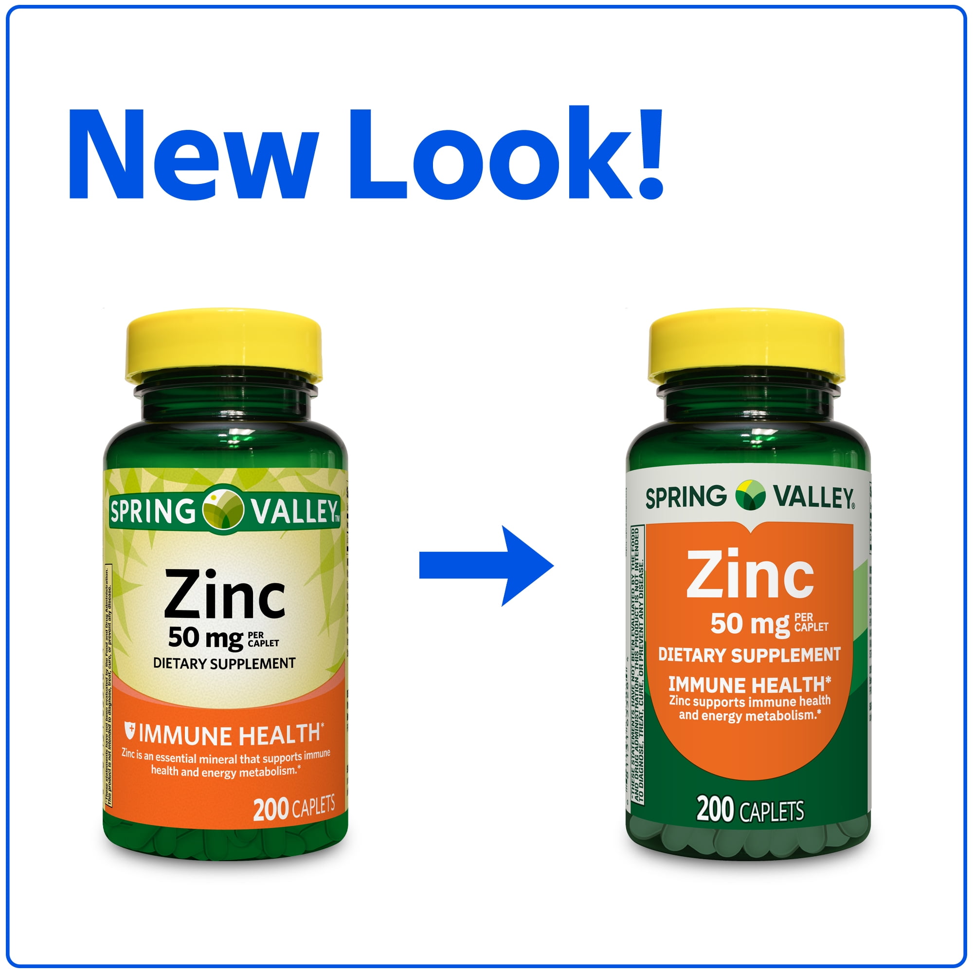 Spring Valley Zinc Dietary Supplement Caplets for Immune Health  50 mg  200 Count