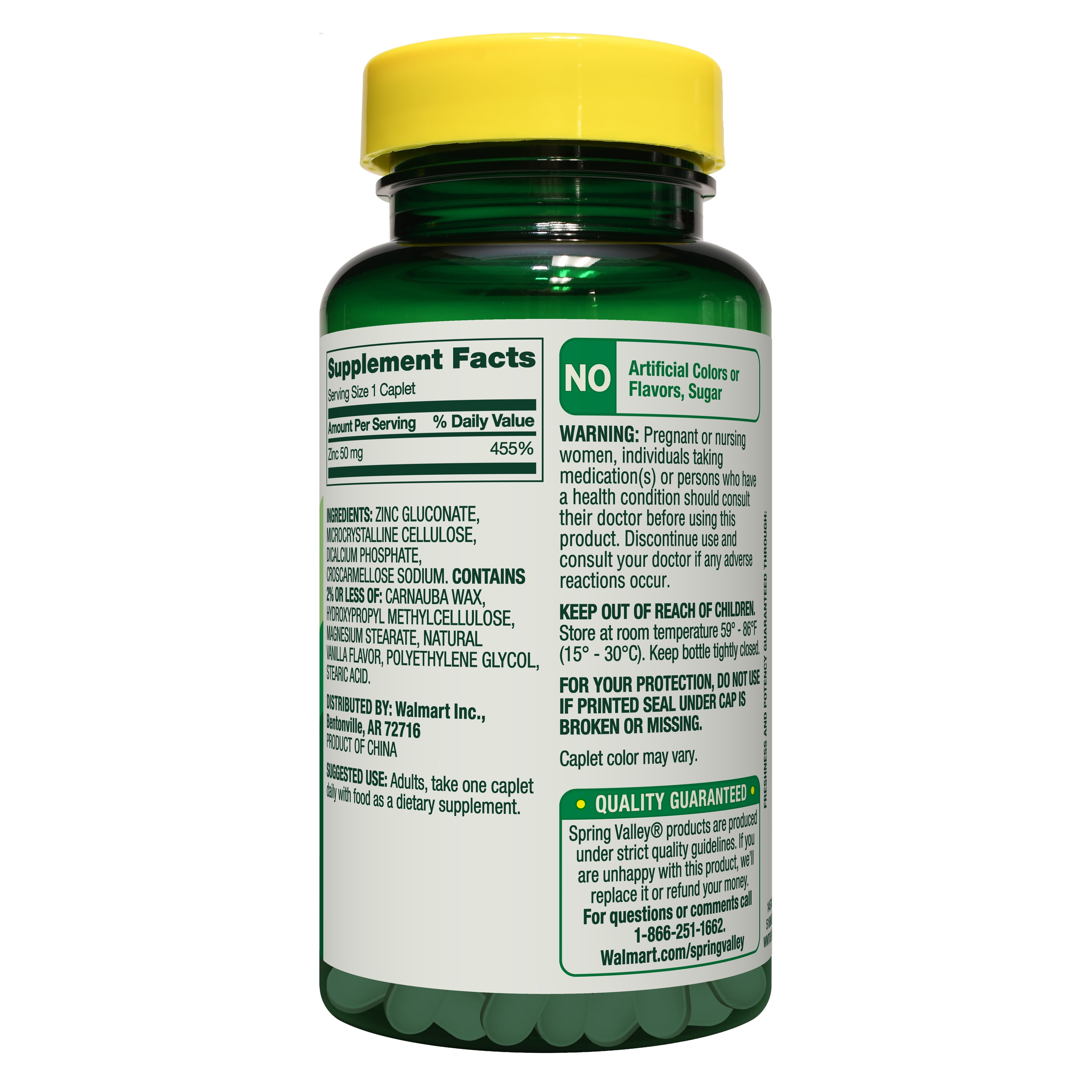 Spring Valley Zinc Dietary Supplement Caplets for Immune Health  50 mg  200 Count