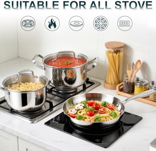 Stainless Steel Cookware Set   24 PCS Kitchen Cookware Sets with 3 Ply Frying Pan and Steamer  Cool Handles  Heavy Duty Chef Quality  Pots and Pans Set Compatible with All Stoves