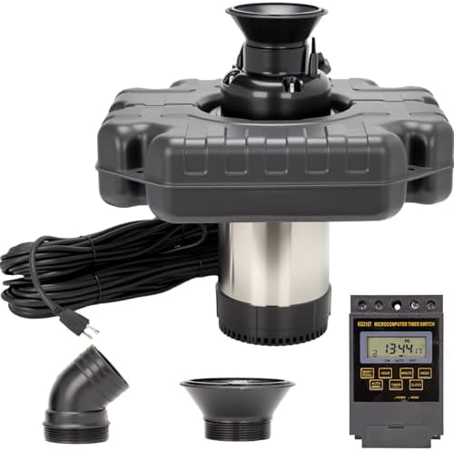 Stainless Steel Metal Pond Fountain Aerator  1HP 110V 15000 GPH Fountain Pump  100 FT Power Cord  Automatic Aerating Fountain Pump with Programmable Timer for Outdoor Large Ponds & Lakes