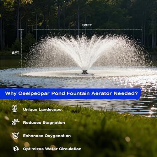 Stainless Steel Metal Pond Fountain Aerator  1HP 110V 15000 GPH Fountain Pump  100 FT Power Cord  Automatic Aerating Fountain Pump with Programmable Timer for Outdoor Large Ponds & Lakes