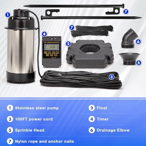 Stainless Steel Metal Pond Fountain Aerator  1HP 110V 15000 GPH Fountain Pump  100 FT Power Cord  Automatic Aerating Fountain Pump with Programmable Timer for Outdoor Large Ponds & Lakes