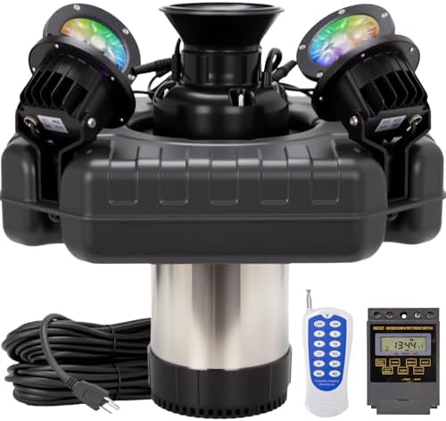 Stainless Steel Metal Pond Fountain Aerator  1HP 110V 15000 GPH Fountain Pump  100 FT Power Cord  Automatic Aerating Fountain Pump with Programmable Timer for Outdoor Large Ponds & Lakes