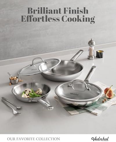 Stainless Steel Pan with Lid 12 Inch Stainless Steel Frying Pan Tri Ply Stainless Steel Skillet Steel Pan for Cooking PFOA&PTFE Free Dishwasher and Oven Safe Induction&All Stove Compatible