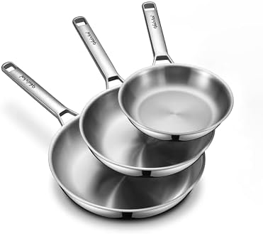 Stainless Steel Pan with Lid 12 Inch Stainless Steel Frying Pan Tri Ply Stainless Steel Skillet Steel Pan for Cooking PFOA&PTFE Free Dishwasher and Oven Safe Induction&All Stove Compatible