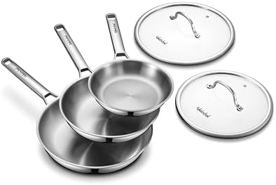 Stainless Steel Pan with Lid 12 Inch Stainless Steel Frying Pan Tri Ply Stainless Steel Skillet Steel Pan for Cooking PFOA&PTFE Free Dishwasher and Oven Safe Induction&All Stove Compatible