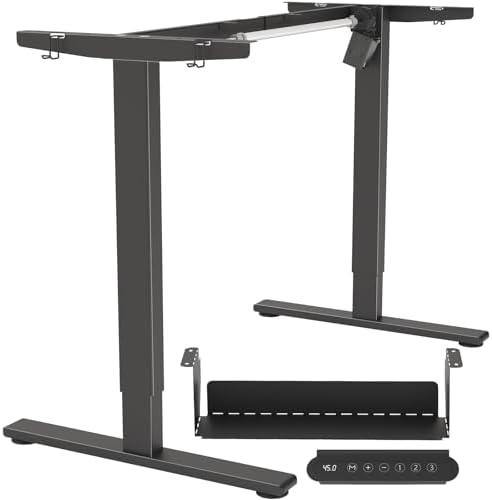 Standing Desk Frame  Stand up Desk Frame Workstation  Electric Adjustable Legs  3 Memory Height Settings  with Cable Management Tray  4pcs Headphone Hook