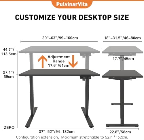Standing Desk Frame  Stand up Desk Frame Workstation  Electric Adjustable Legs  3 Memory Height Settings  with Cable Management Tray  4pcs Headphone Hook