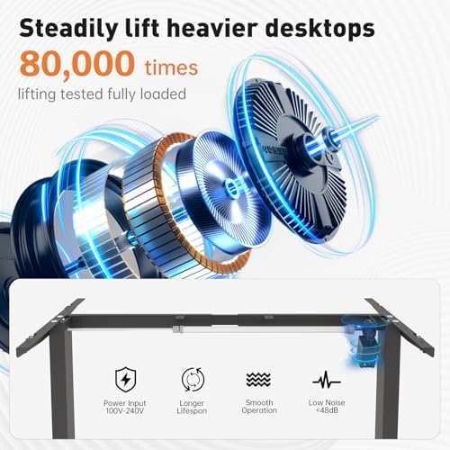 Standing Desk Frame  Stand up Desk Frame Workstation  Electric Adjustable Legs  3 Memory Height Settings  with Cable Management Tray  4pcs Headphone Hook