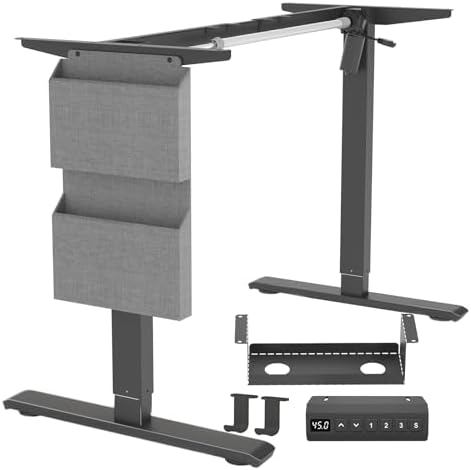 Standing Desk Frame  Stand up Desk Frame Workstation  Electric Adjustable Legs  3 Memory Height Settings  with Cable Management Tray and Storage Bag  2pcs Headphone Hook