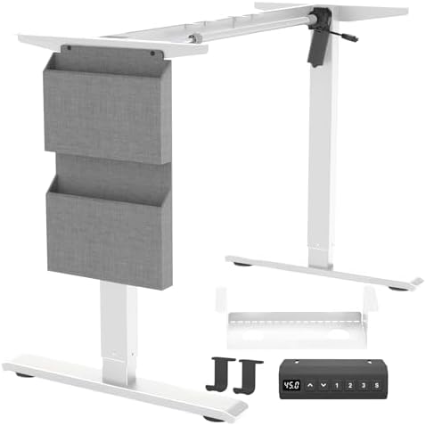 Standing Desk Frame  Stand up Desk Frame Workstation  Electric Adjustable Legs  3 Memory Height Settings  with Cable Management Tray and Storage Bag  2pcs Headphone Hook
