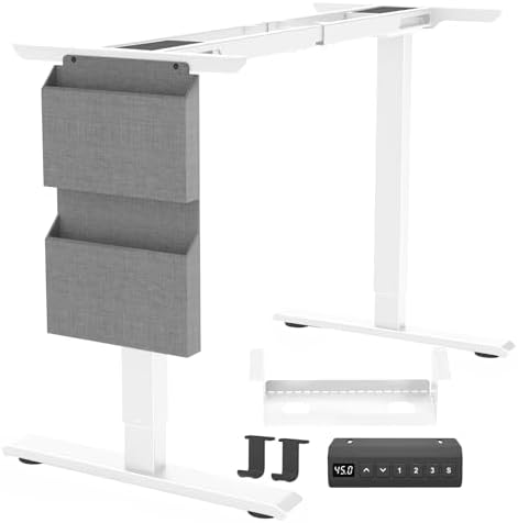 Standing Desk Frame  Stand up Desk Frame Workstation  Electric Adjustable Legs  3 Memory Height Settings  with Cable Management Tray and Storage Bag  2pcs Headphone Hook