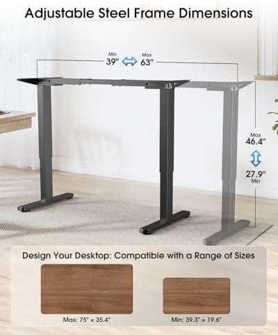 Standing Desk Frame with Powerful Dual Motor  265 lbs Weight Capacity  Electric Adjustable Desk Legs for Max 75 x 35 4  Desktop  3 Memory Height Settings  Black Frame Only
