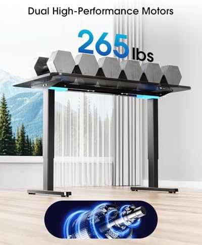 Standing Desk Frame with Powerful Dual Motor  265 lbs Weight Capacity  Electric Adjustable Desk Legs for Max 75 x 35 4  Desktop  3 Memory Height Settings  Black Frame Only