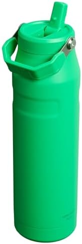 STANLEY - Botella de agua IceFlow Flip Straw 2.0 con pajilla abatible, abertura más grande, acero inoxidable aislado, sin bisfenol A, 36 onzas, liviana y antiderrames, color verde Meadow
