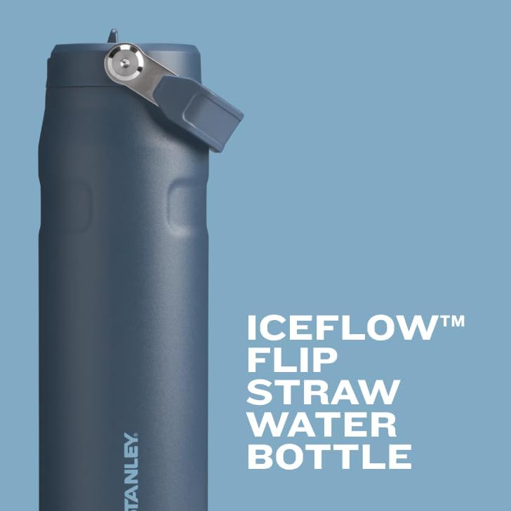 STANLEY - Botella de agua IceFlow Flip Straw 2.0 con pajilla abatible, abertura más grande, acero inoxidable aislado, sin bisfenol A, 36 onzas, liviana y antiderrames, color verde Meadow