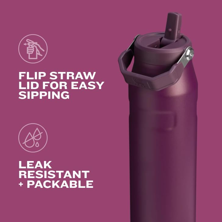 STANLEY - Botella de agua IceFlow Flip Straw 2.0 con pajilla abatible, abertura más grande, acero inoxidable aislado, sin bisfenol A, 36 onzas, liviana y antiderrames, color verde Meadow