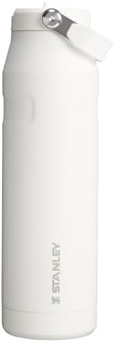 STANLEY - Botella de agua IceFlow Flip Straw 2.0 con pajilla abatible, abertura más grande, acero inoxidable aislado, sin bisfenol A, 36 onzas, liviana y antiderrames, color verde Meadow