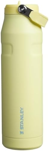 STANLEY - Botella de agua IceFlow Flip Straw 2.0 con pajilla abatible, abertura más grande, acero inoxidable aislado, sin bisfenol A, 36 onzas, liviana y antiderrames, color verde Meadow
