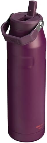 STANLEY - Botella de agua IceFlow Flip Straw 2.0 con pajilla abatible, abertura más grande, acero inoxidable aislado, sin bisfenol A, 36 onzas, liviana y antiderrames, color verde Meadow