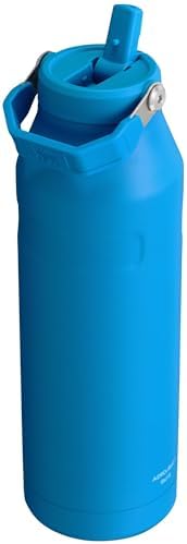 STANLEY - Botella de agua IceFlow Flip Straw 2.0 con pajilla abatible, abertura más grande, acero inoxidable aislado, sin bisfenol A, 36 onzas, liviana y antiderrames, color verde Meadow