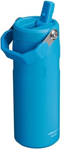 STANLEY - Botella de agua IceFlow Flip Straw 2.0 con pajilla abatible, abertura más grande, acero inoxidable aislado, sin bisfenol A, 36 onzas, liviana y antiderrames, color verde Meadow
